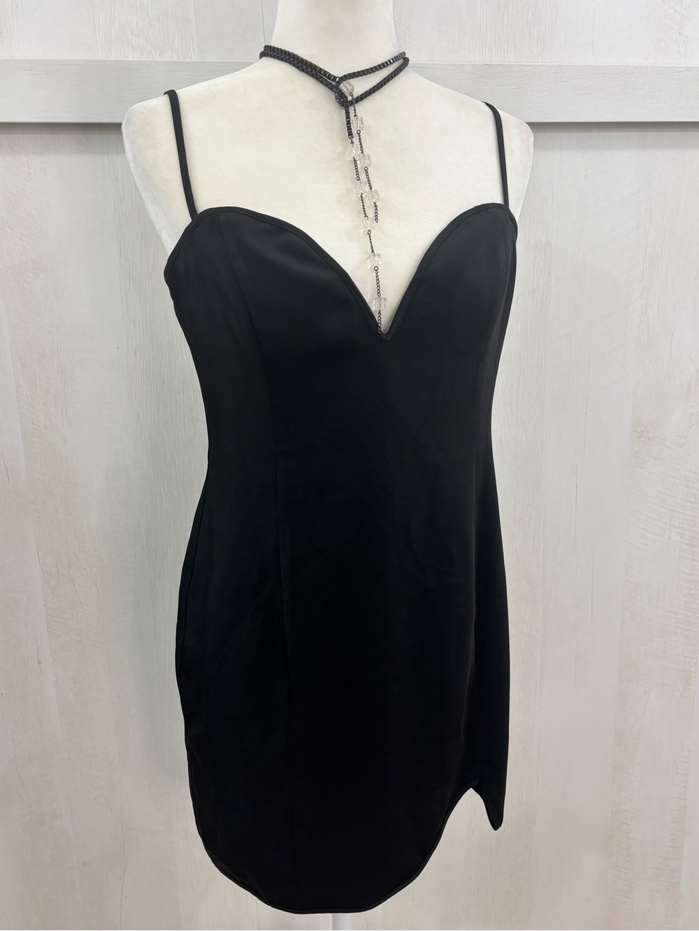 NWT NBD Cocktail Dress in Black With Side Slit Adjustable Spaghetti Strap Med
